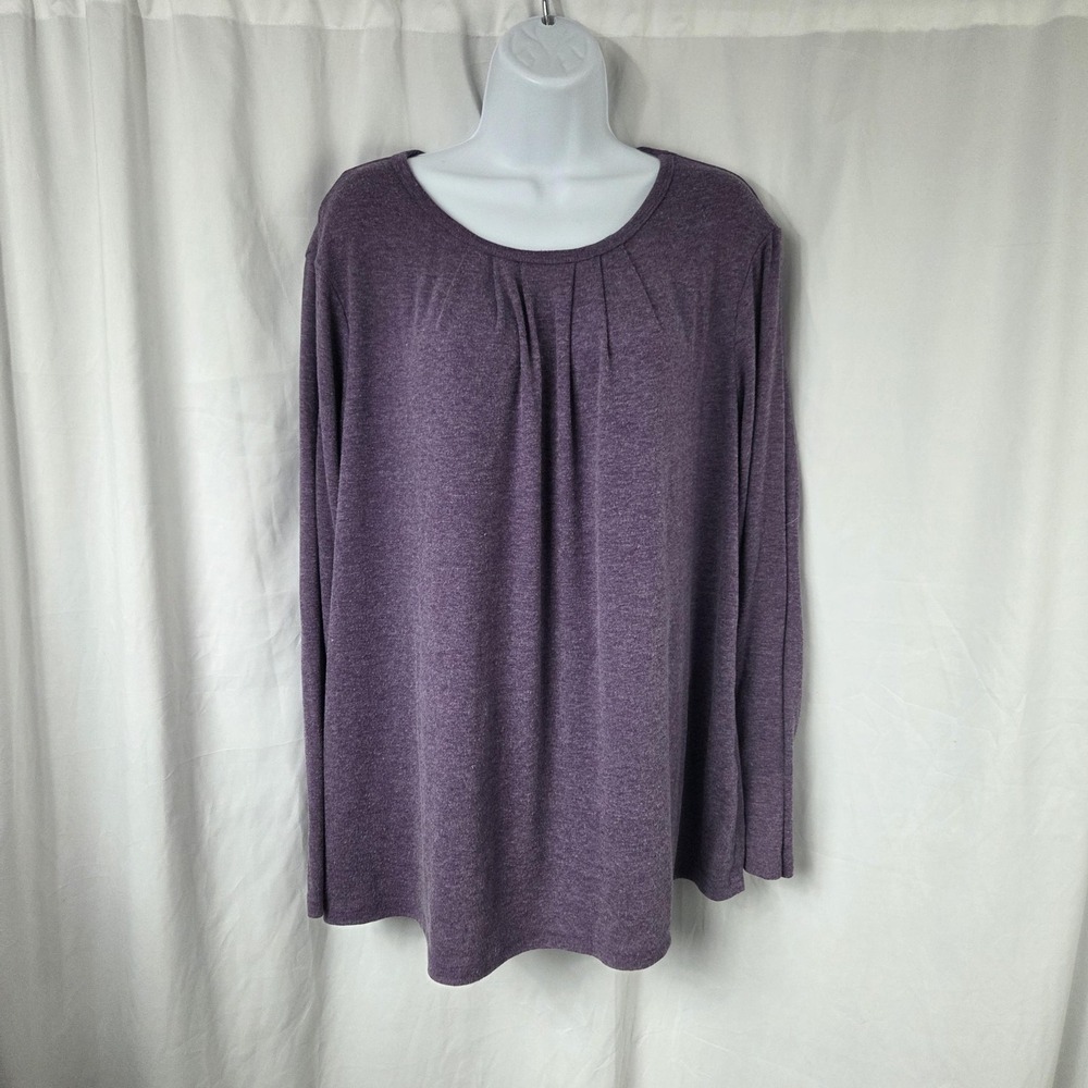 Findsweet Shirt Womens XL Purple Scoop Neck Pleated Long Sleeve Jersey Top